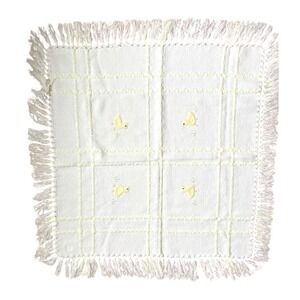 Bebe by Cradlecraft Vintage White Baby Blanket Yellow Chick Italy Embroidery